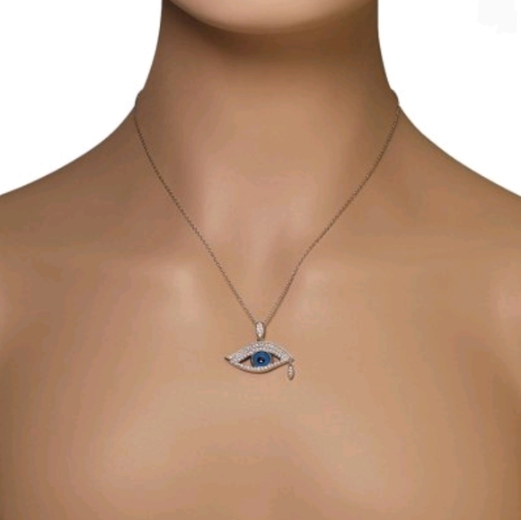 🧿Evil Eye🧿 Sterling Silver CZ Necklace - Picture 2 of 5